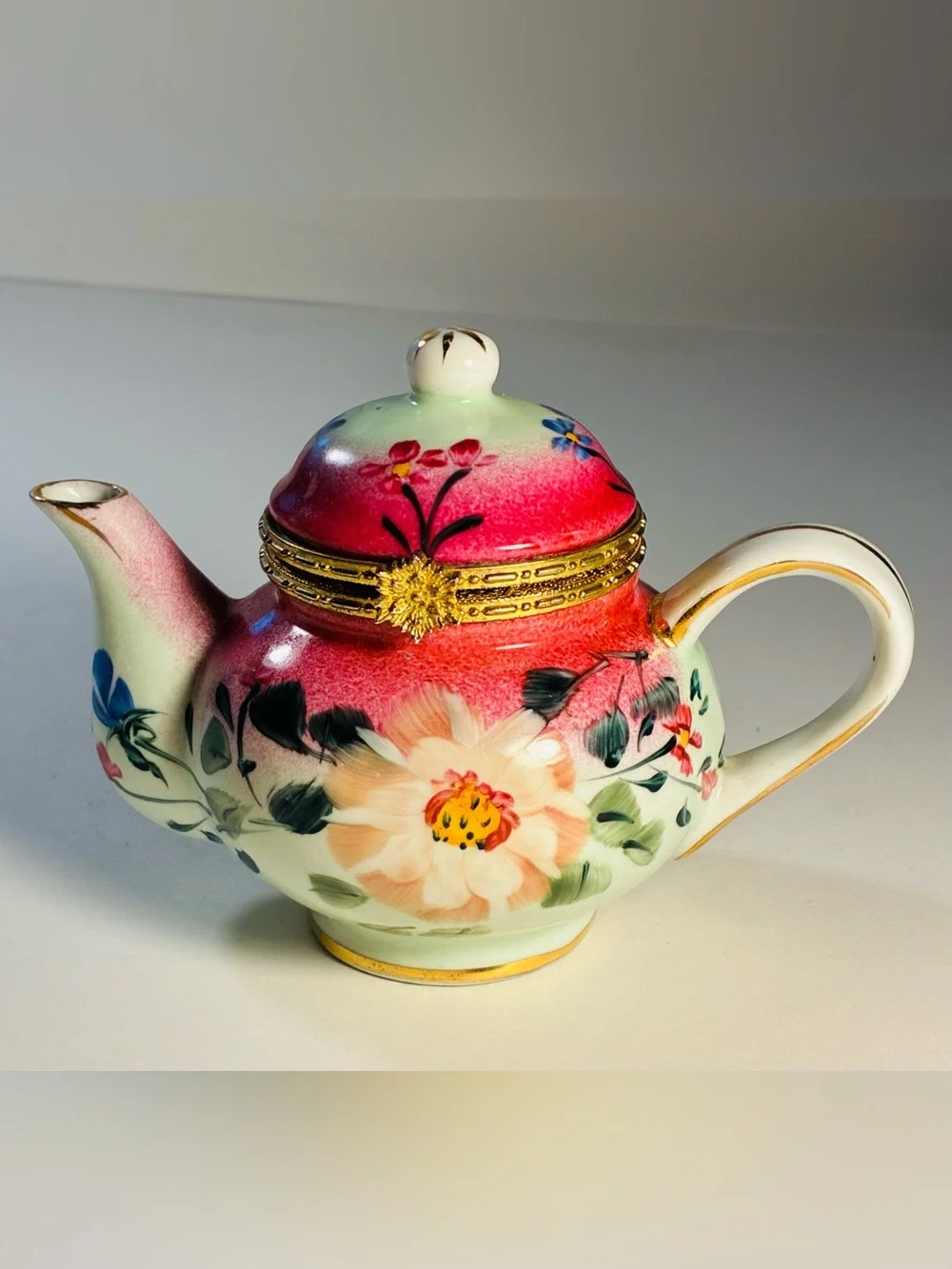 Vintage Painted Porcelain Tea Pot Trinket Box By Formalities